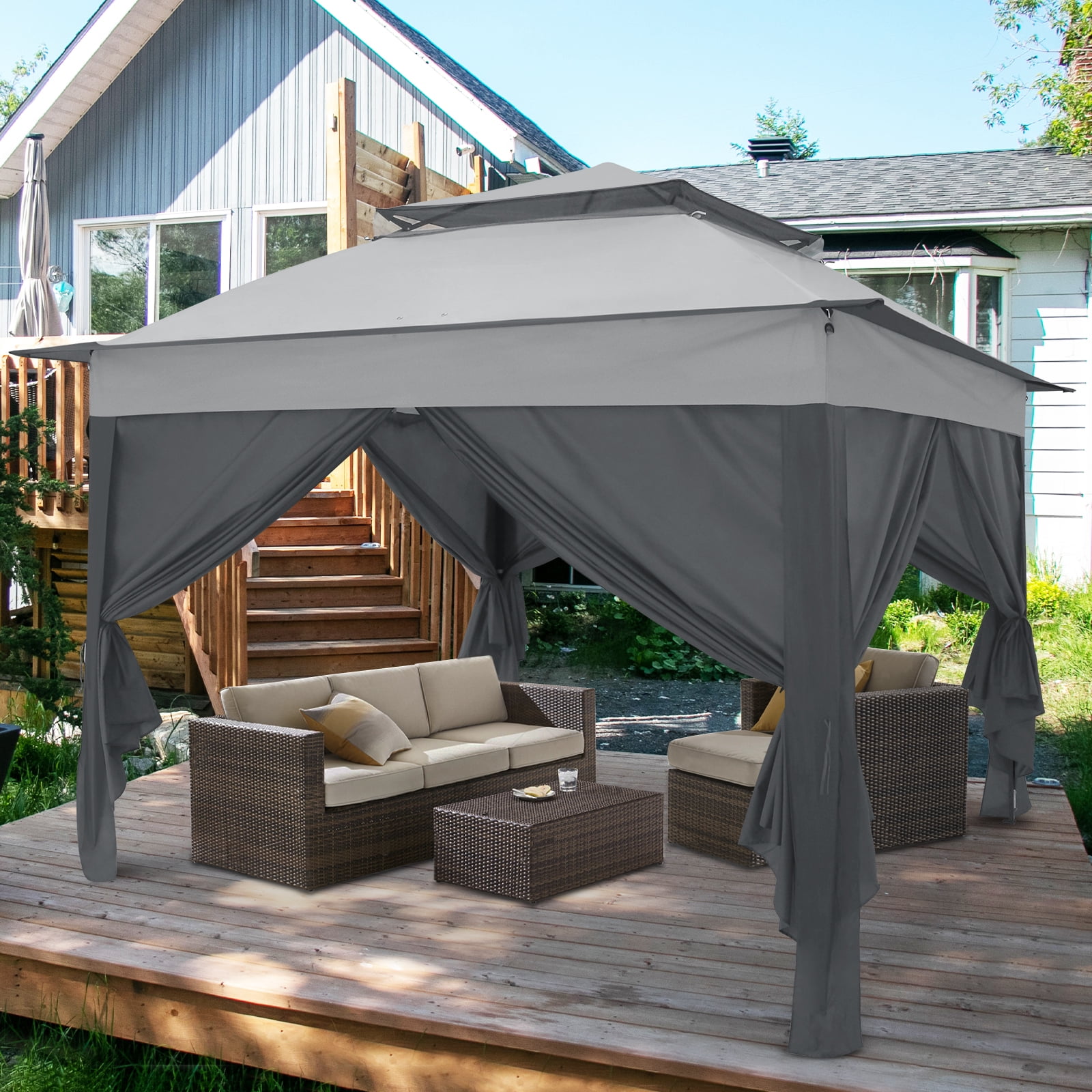 COOS BAY 11x11 Pop-up Instant Gazebo Tent with 4 Sidewalls Outdoor Canopy Shelter, Gray