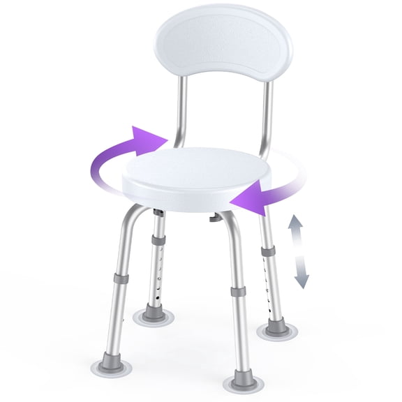 Kekoy Swivel Shower Chair, 360° Rotating Shower Seat with Backrest for Elderly and Disabled, Height Adjustable Tub Bench for Inside Shower Stool & Bath Tub Seat for Narrow Space