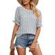 thumbnail image 1 of Blusa de manga con volantes estampada, cuello redondo, borde elástico, blusa informal para mujer, citas, negro, M, 1 of 6