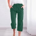 thumbnail image 2 of Bloomae Plus Size Capris Pants for Women Lightweight Cotton Linen Casual Summer 2025 Straight Wide Leg Loose Drawstring Elastic High Waist Cropped Trouser with Pockets A-Dark Green XL, 2 of 5