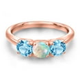 thumbnail image 3 of Gem Stone King 18K Rose Gold Plated Silver Simulated White Opal and Swiss Blue Topaz Engagement Ring for Women | 1.80 Cttw | Round Cabochon 5MM | Gemstone October Birthstone | Size 5, 3 of 6