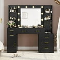 thumbnail image 7 of Aunfebrco Vanity Desk Black Makeup Vanity Table with Mirror and Lights and Charging Station, Large Dressing Table with Storage Cabinet&6 Drawers&4 Storage Shelves for Bedroom, 7 of 7