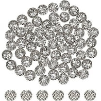60 Pcs Hollow Round Beads Silver Brass European Beads Filigree Hollow Ball Beads Metal Spacer Beads Accessories