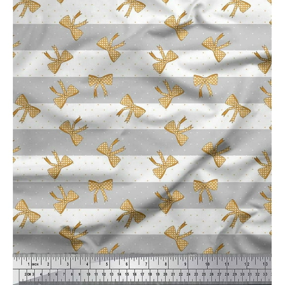 Soimoi Gray Cotton Voile Fabric Dot & Bow Stripe Print Fabric by Yard 42 Inch Wide