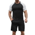thumbnail image 2 of VBTAPA Mens Muscle Workout Sets Raglan Short Sleeve T Shirt and Shorts Set Color Block 2 Piece Casual Sports Outfits Fashion Summer Tracksuit Black XL, 2 of 7