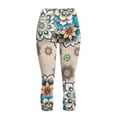 thumbnail image 5 of SCRAWLGOD Bohemian Flower Beige Capri Leggings for Women, Gym Athletic Yoga Pants Leggings with Pockets, High Waisted Buttery Soft Women's Leggings for Workout, 3XL, 5 of 7
