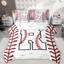Manfei Initial Letter R 7-Piece Bedding Comforter Set,Baseball Sport King Bedding Sets,Ball Gamer Gaming Bed Sheets For Boys Kids,Breathable Bedroom Decoration Reversible
