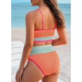 thumbnail image 3 of Women 2 Piece Bikini Set High Waisted Color Block Swimsuit 2025 Summer Beach Scrunch Ribbed Bathing Suit, 3 of 5