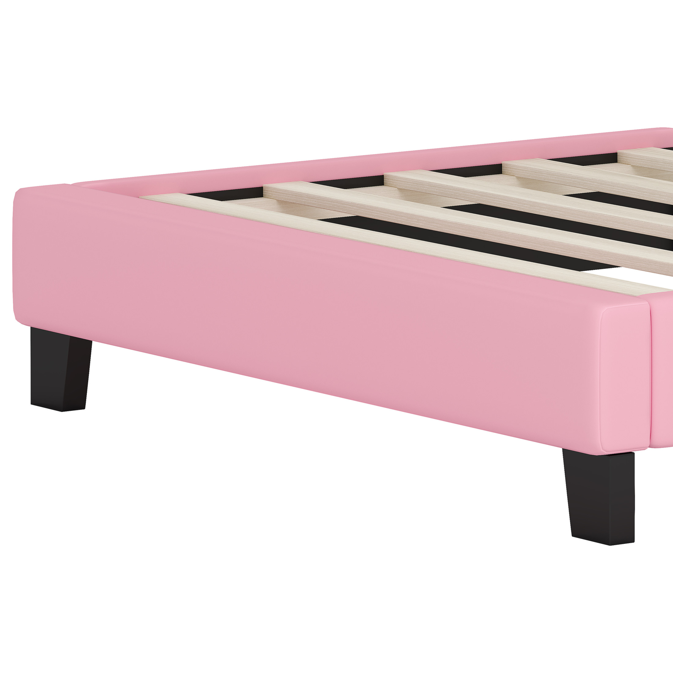 Noble House Twin Size Upholstered Princess Bed with Crown Headboard, Fairy-Tale Platform Bed, Cream + Pink