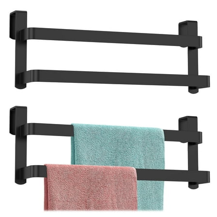 Dznils Over the Door 2-Tier Stainless Steel Towel Bar Holder, 10", Matte Black, 2 Pack