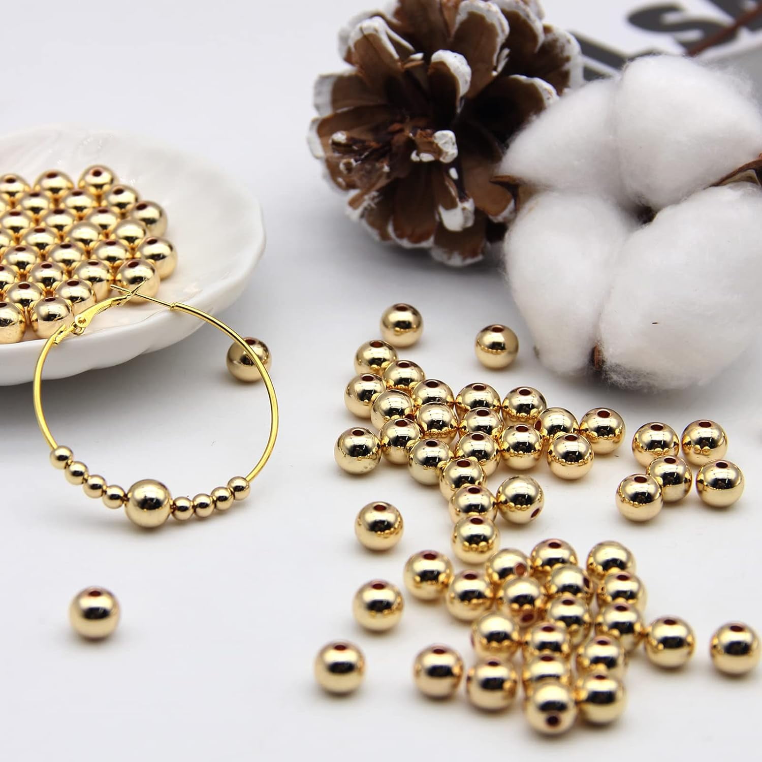 Trianu 300Pcs 18K Gold Filled Spacer Round Beads, Seamless Smooth Metal Round Beads, Gold Plated Solid Brass Beads for DIY Bracelet Necklace Earring Jewelry Making (5mm)