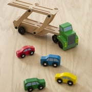 Melissa & Doug Car Carrier Truck and Cars Wooden Toy Set With 1 Truck and 4 Cars