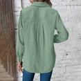 thumbnail image 5 of Otntypg Fall Women Button Down Shirts Lightweight V Neck Collared Work Blouse Long Roll Up Cuffed Sleeve Pocket Casual Boyfriend Cotton Tops Army Green M, 5 of 6