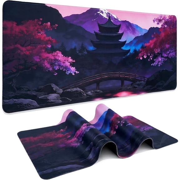 1 Pack Large Gaming Mousepad, 31.5 x 11.8 Inch Extended Waterproof Mouse Pad with Stitched Edges and Non Slip Rubber Base, Desk Mat for Home Office Work Game(Sakura Mouse Pad)