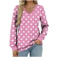 thumbnail image 2 of EchfiProm Tops Womens Pink Y2k Comfy Loose V Neck Polka Dot Long Sleeve Shirts, 2 of 5