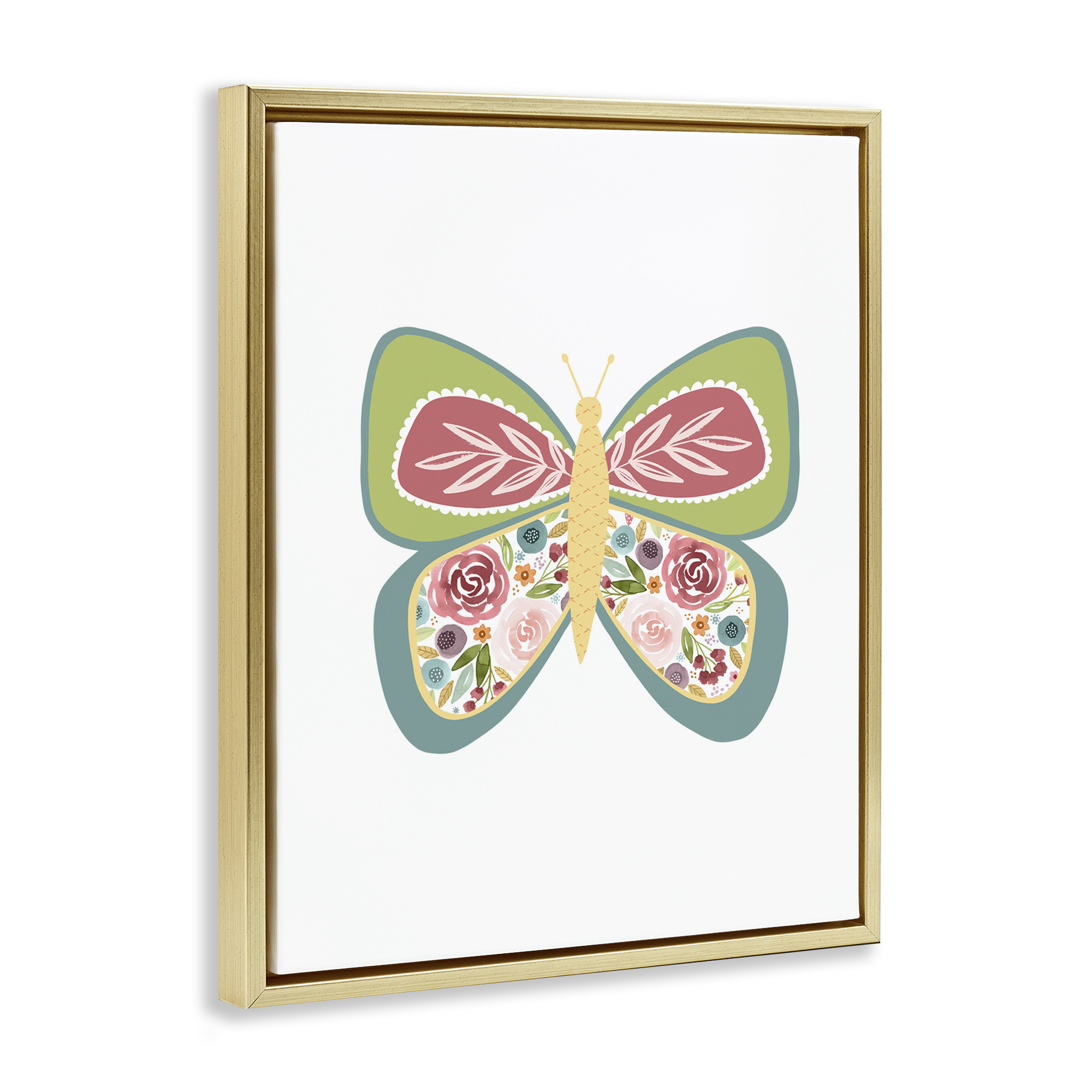 Stupell Industries Boho Pattern Butterfly Animals & Insects Painting Gold Floater Framed Art Print Wall Art, 17 x 21