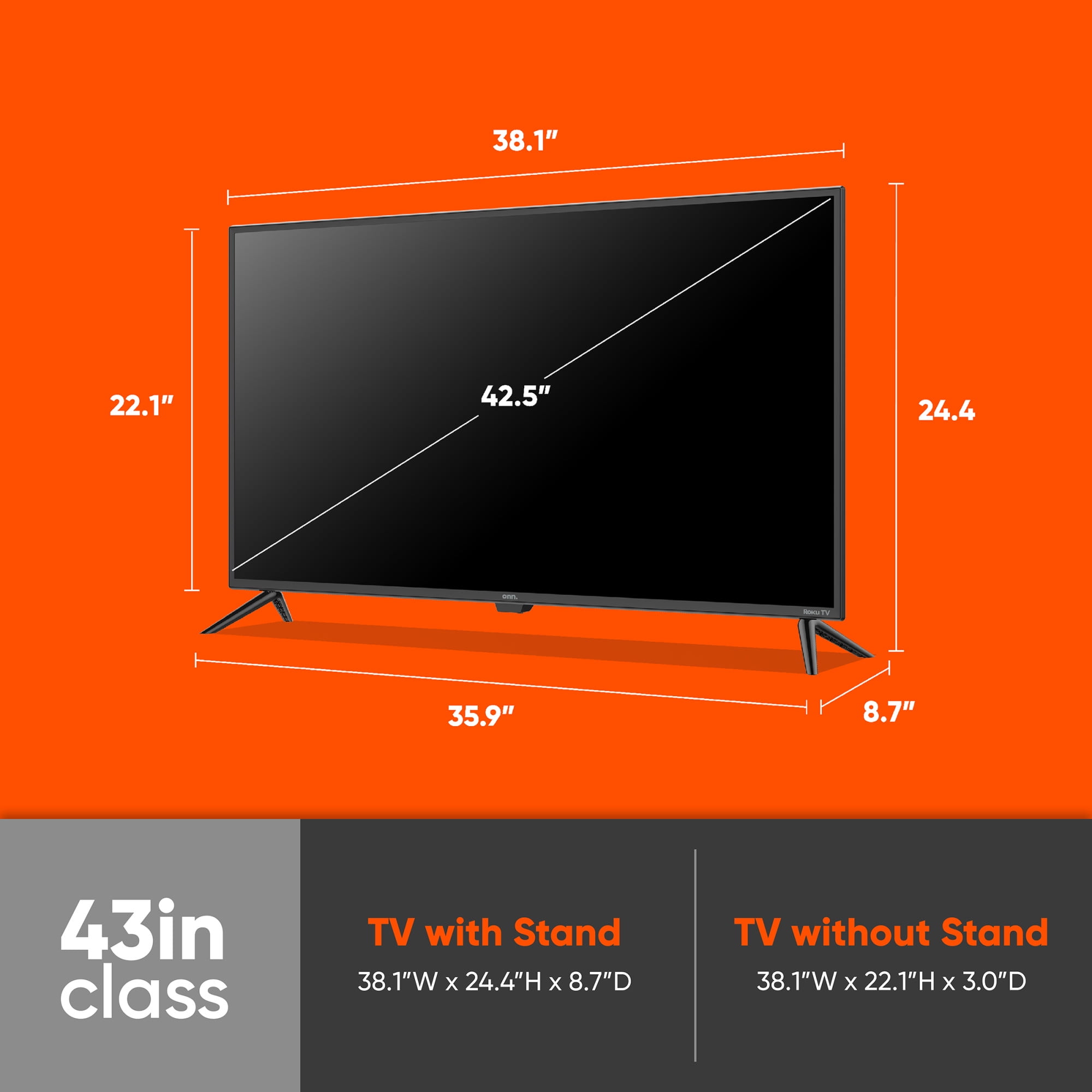 onn. 43” Class FHD (1080P) LED Roku Smart TV (100133209)