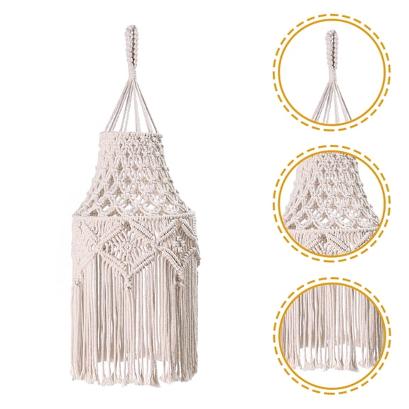 NICEXMAS White Macrame Lamp Shade Cover for Pendant Ceiling Fan and Indoor Light Fixture