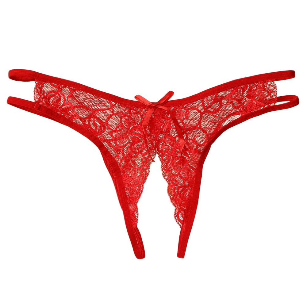 Women Sexy Lace Open Crotch Briefs Ladies Low Waist G String Sex Game Pantie Red One Size 