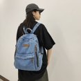thumbnail image 3 of Student Denim Backpack Zipper Bookbag Multi Pockets Large School Bag(Light Blue), 3 of 8