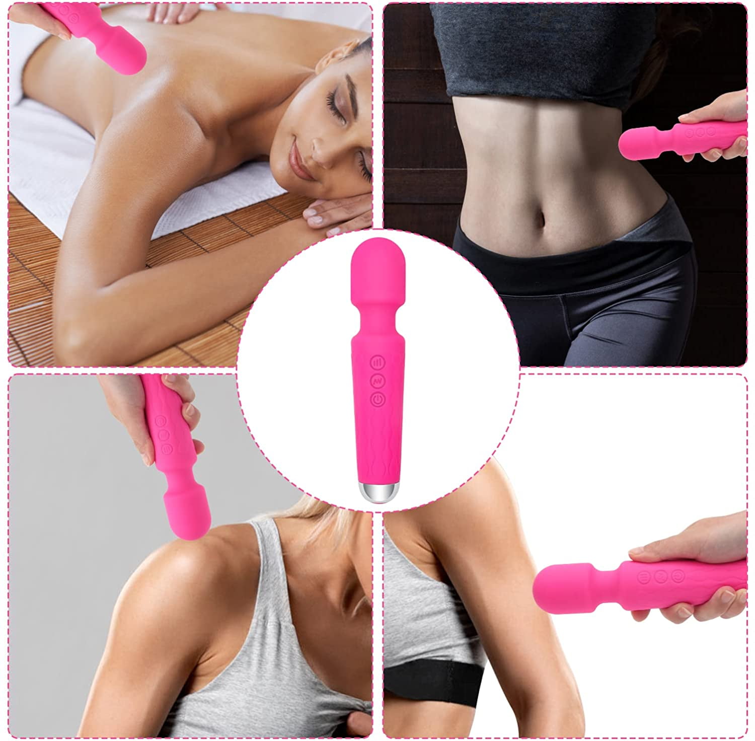 Rechargeable Personal Massager, Torubia Mini Personal Massager for Neck and Shoulder Massager Quiet Massage Tools, Soft Silicone Material with Low Medium and High Power- Stress Away (Pink)