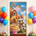 thumbnail image 5 of YaoZQ Happy Easter Door Sign, Cartoon Bunny at Carrot House with Welcome Text, Spring Holiday Front Porch Entrance Decoration, Orange, 35 x 71 in, 5 of 7