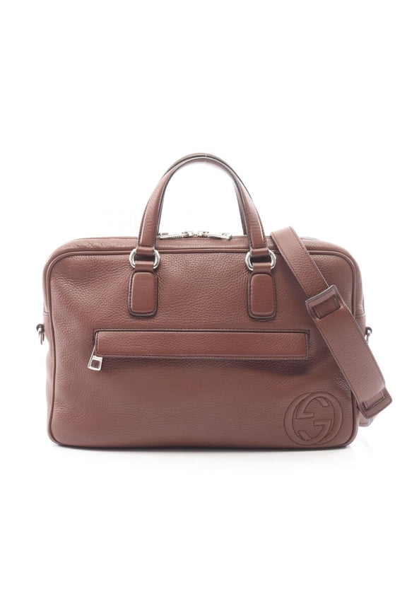 Pre-Owned Gucci Interlocking G 2-Way Briefcase Handbag, Leather, Men's, Brown, 359266