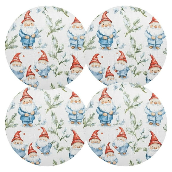 Ryvnso Watercolor Christmas Gnomes Round Plate Mats Dining Table Placemat Set of 4 for Holiday Decoration