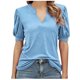 thumbnail image 1 of Pntutb Camiseta de manga corta suelta de color sólido con cuello en V de moda casual para mujer tops Pntutb Pntutb-5514, 1 of 4