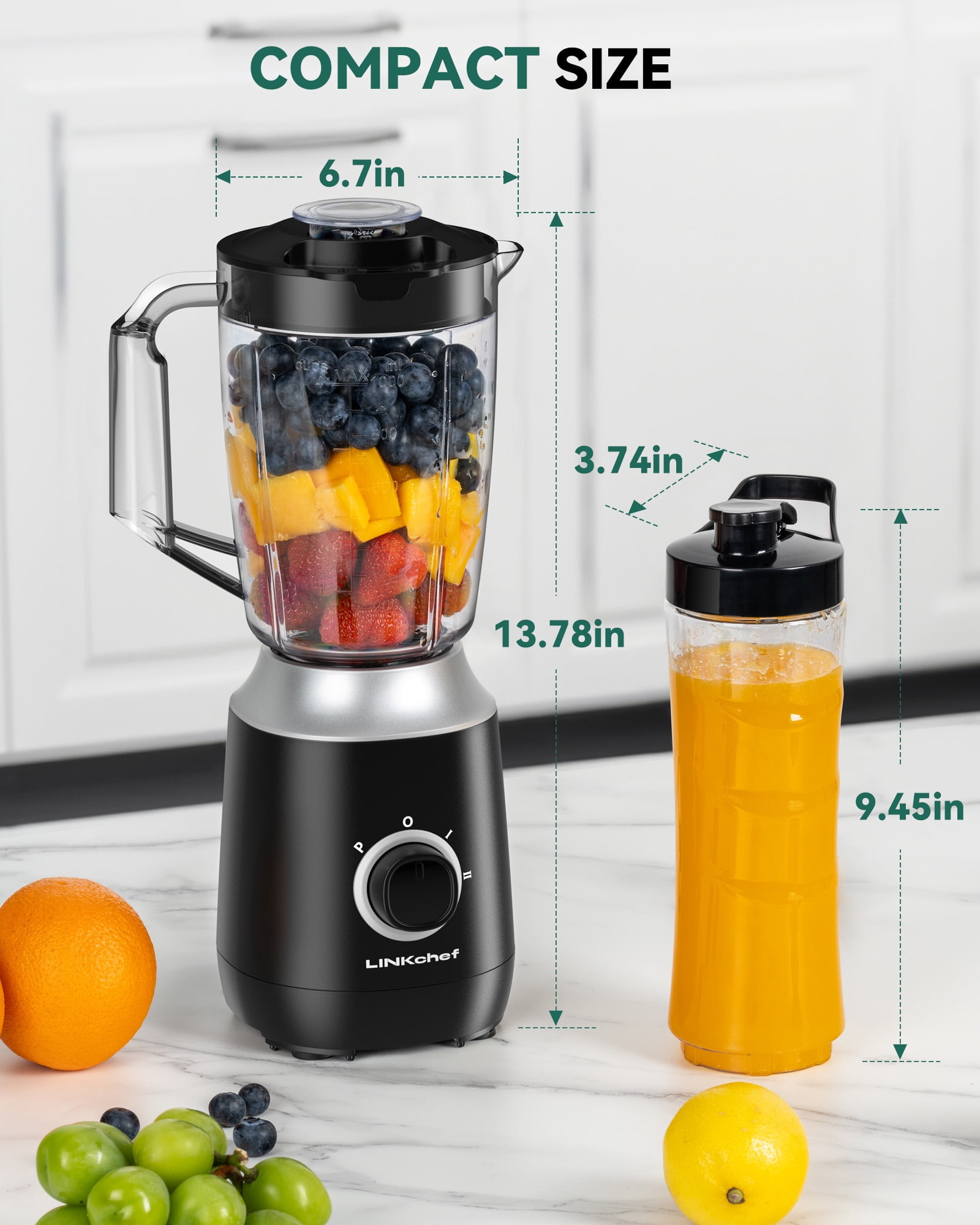 LINKChef Multi Function Blender for Smoothies, 35oz. Jar, Personal Blender Travel Cup, Coffee Grinder (Black)