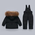 thumbnail image 4 of Jinhomg Warm Snowsuit for Baby Boy Girl 2 Piece Winter Ski Suit Windproof Comfy Long Sleeve Faux Fur Trim Hooded Coat with Snowboard Overalls Clearance Items for Women Black 3 Years, 4 of 9