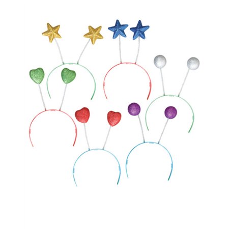 Boppers Headband - Set of 6 Head Bopper Headband Party Hats Star Ball Heart Red Purple Silver