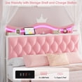 thumbnail image 6 of Hiphuta Full Size Crown Canopy Bed with Power Outlet & LED, Upholstered Princess Beds with 4 Removable Posts, Full Bed Frames, Pink, 6 of 9