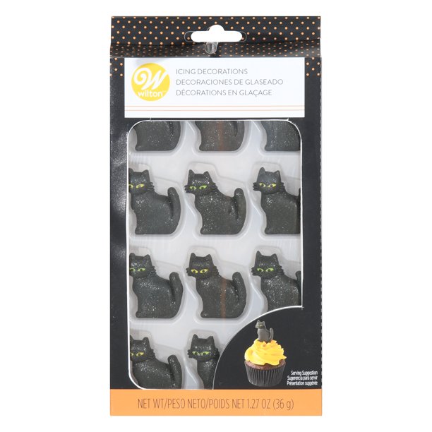 Wilton Halloween Black Cat Icing Decorations, 12Count