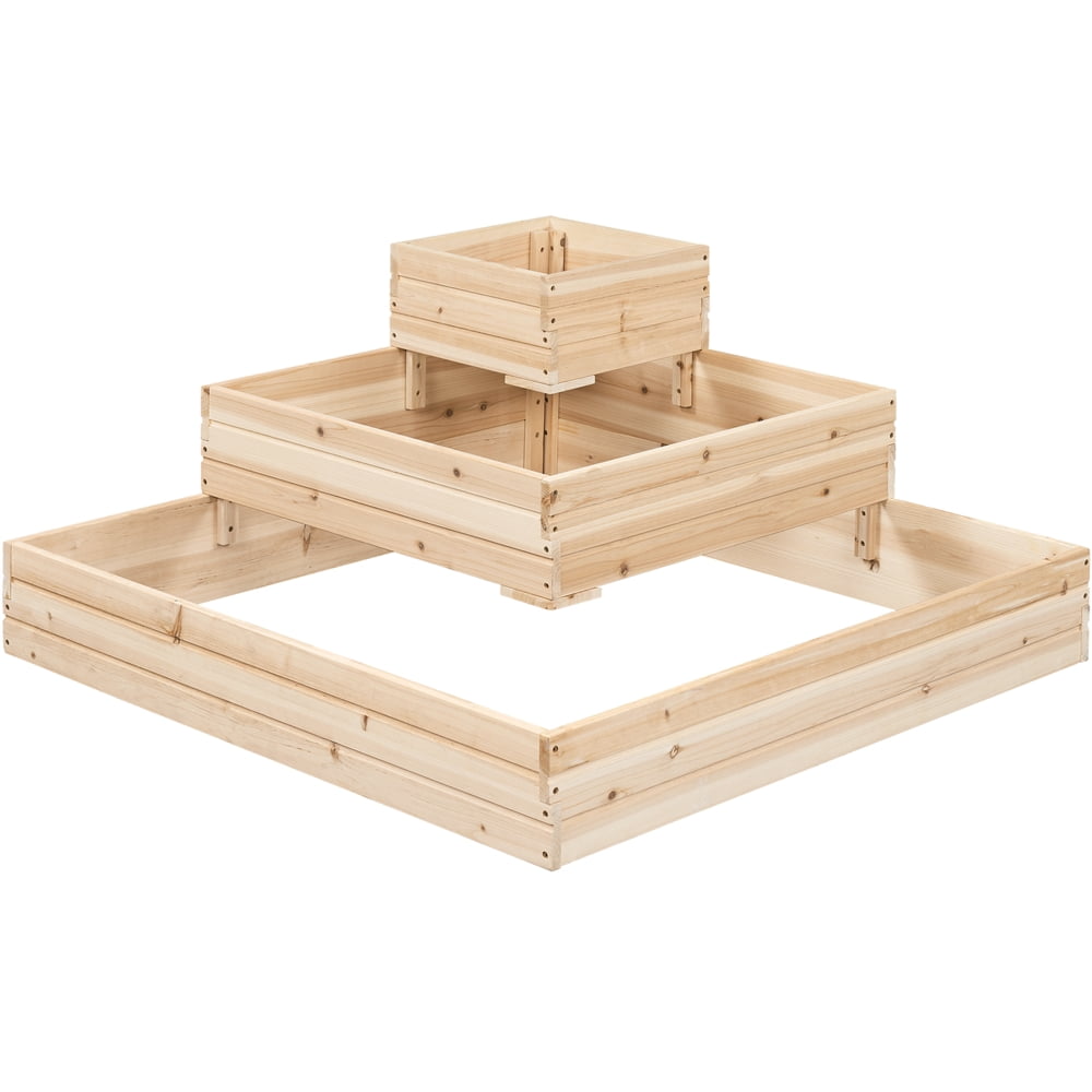 Yaheetech 3-Tier Fir Wood Raised Garden Bed Elevated Flowers Herbs, Wood