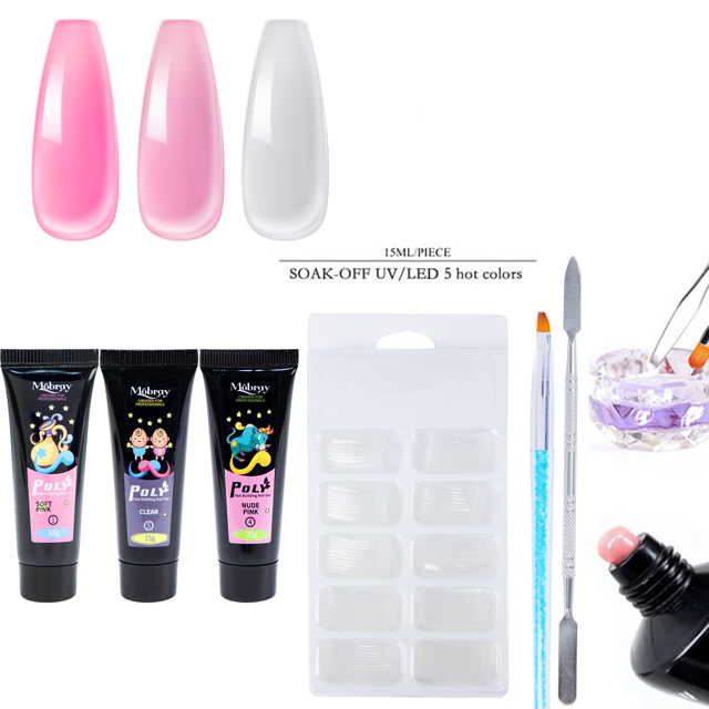 Kit de uñas profesional: 3 geles de extensión (15ml c/u), 100 tips y accesorios para manicura duradera - PTV47-2#