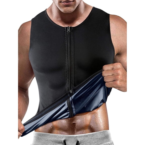 Foxqixa Men's Sauna Vest with Zipper - Sweat Shaper, Waist Trainer, Body Shaper, Compression Tank Top for Weight Loss, Tummy Control & Back Support