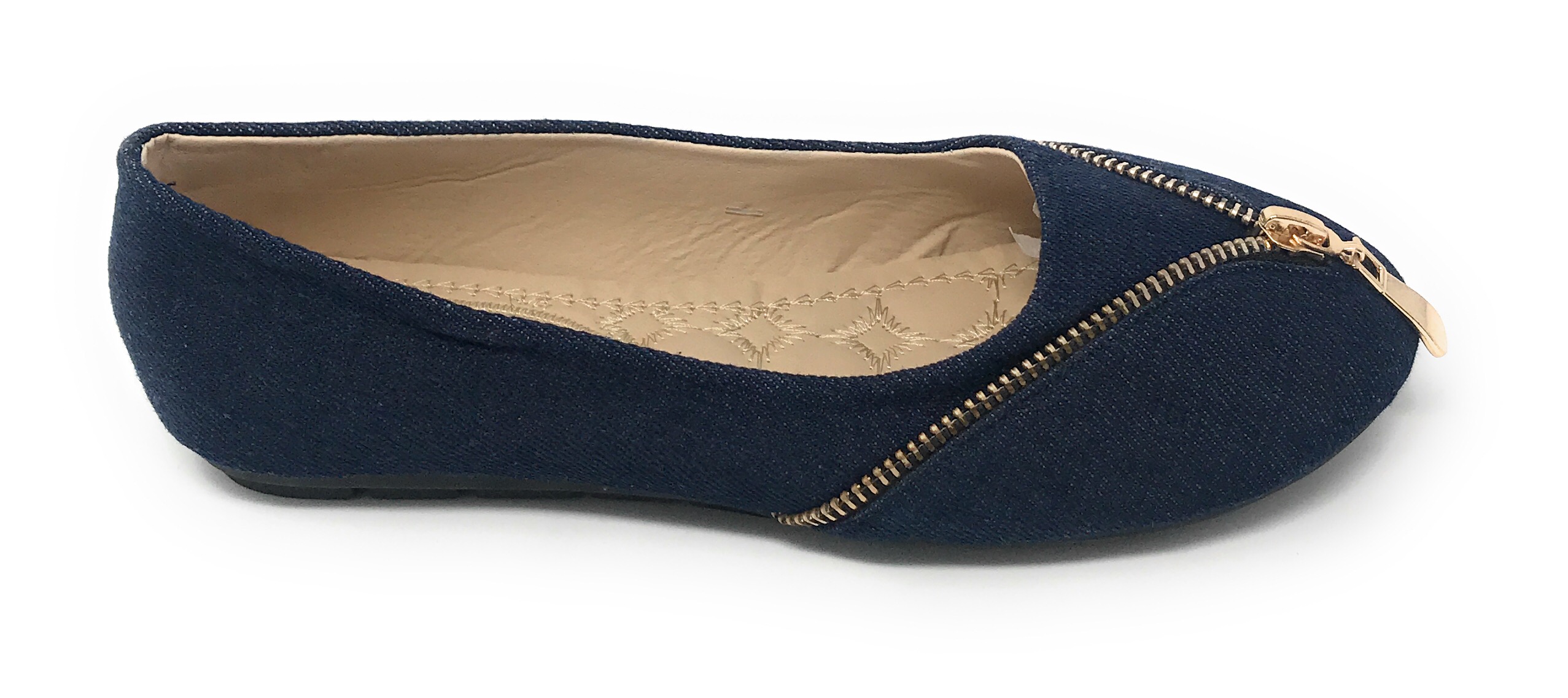 Victoria K Women's Slip-on Denim With Zipper Ballerina Flats