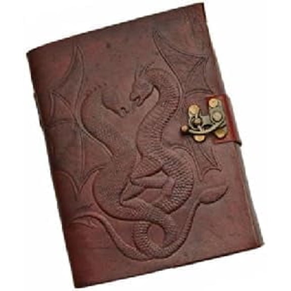 SZCO 5x7 Double Dragon Leather Journal With Lock Vintage Style Writing Notebook Embossed Leather Cover Diary Sketchbook Journal