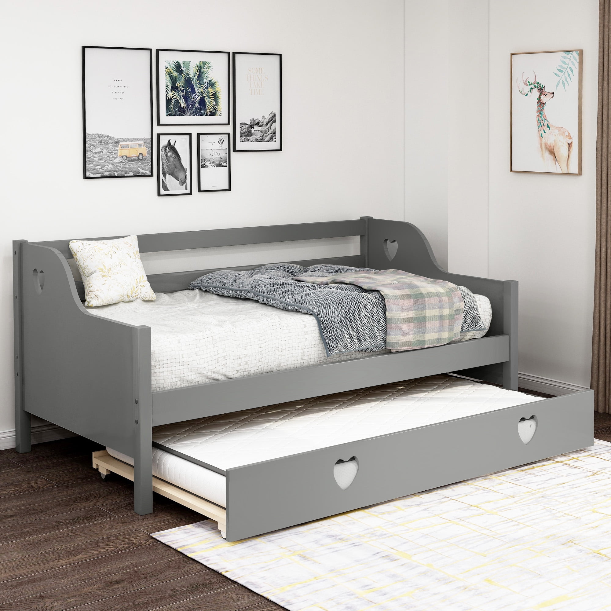 Harper&Bright Designs Solid Wood Twin Daybed with Trundle, Multiple