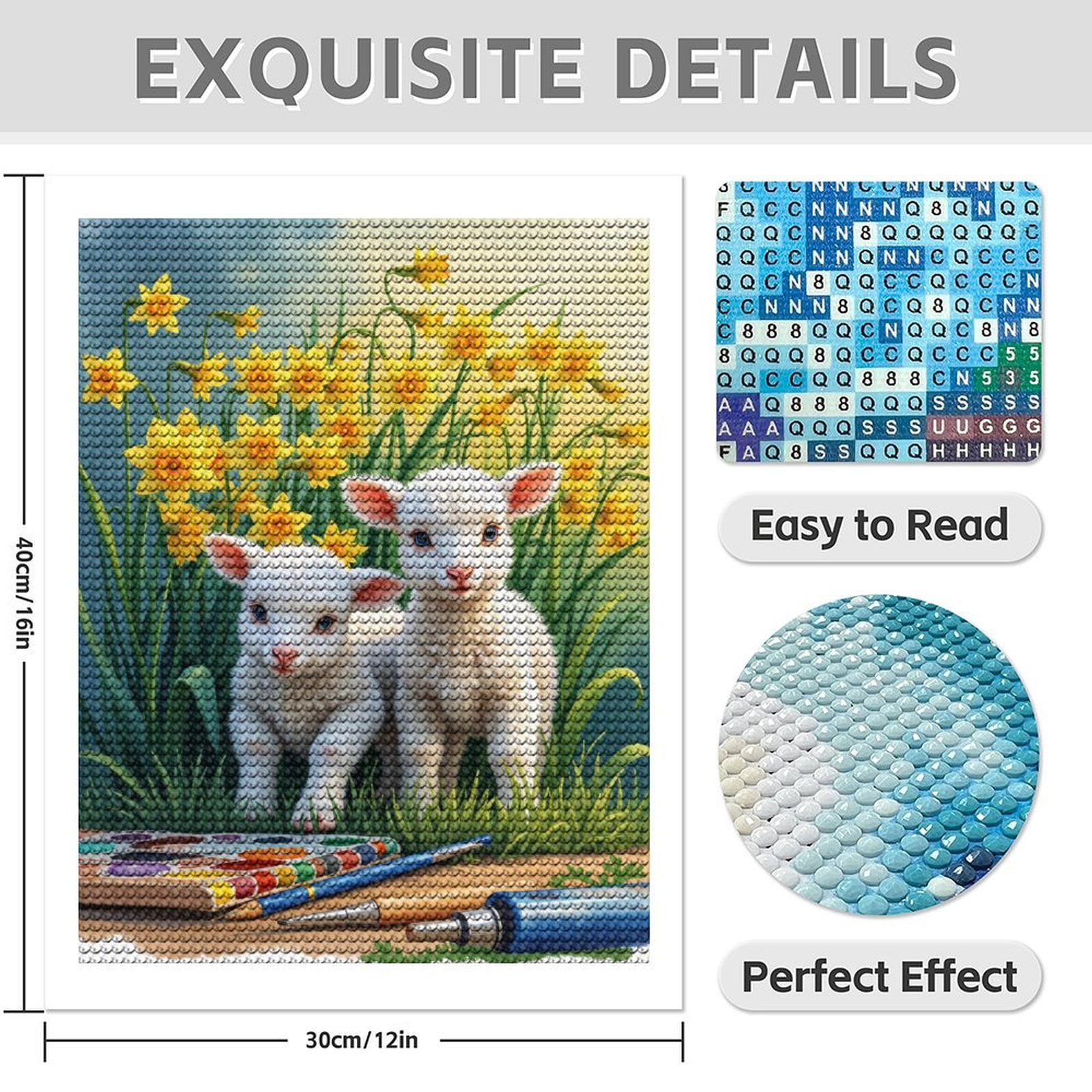 Diamond Art Kit for Adults, Lambs Daffodils Art Supplies Painting Diamond Painting for Adults Beginners, DIY Diamond Art Painting Kits, 5D Diamond Painting Crafts for Home Decor 12x16 Frameless