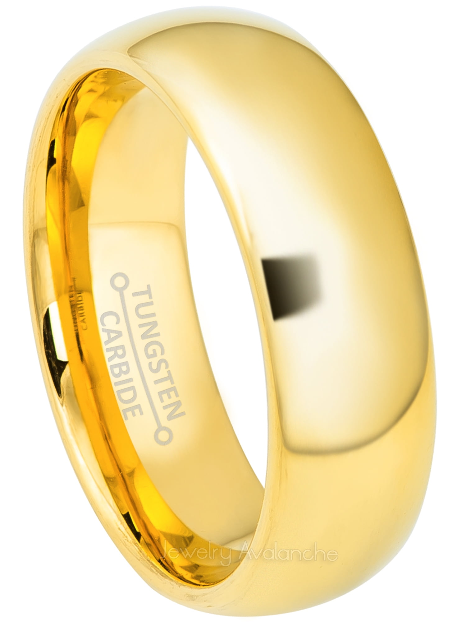 7mm Dome Tungsten Wedding Band - Polished Finish Yellow Gold Plated Comfort  Fit Tungsten Carbide Ring - Men's Anniversary Ring - TN105s12.5