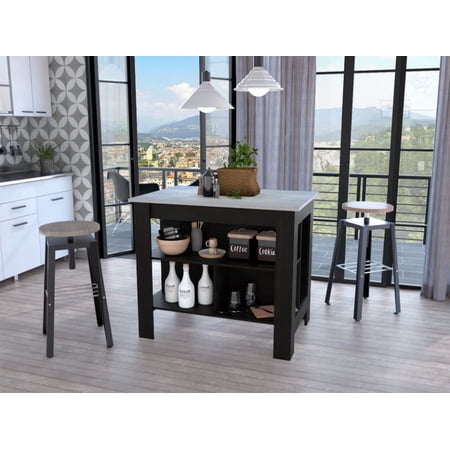 Brooklyn Antibacterial Surface Kitchen Island  Three Concealed Shelves