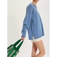 thumbnail image 4 of Womens Oversized Crew Neck Sweaters Long Sleeve Slouchy Knit Fall Casual Loose Side Split Pullover Tops Blue M, 4 of 6