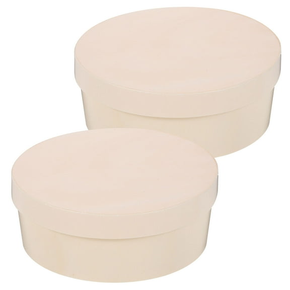 MLINS 2 Pcs 14.5CM Small Round Wood Case Baking Food Storage Box Solid Color Unfinished Organize Container Graffiti Box for Home Kids