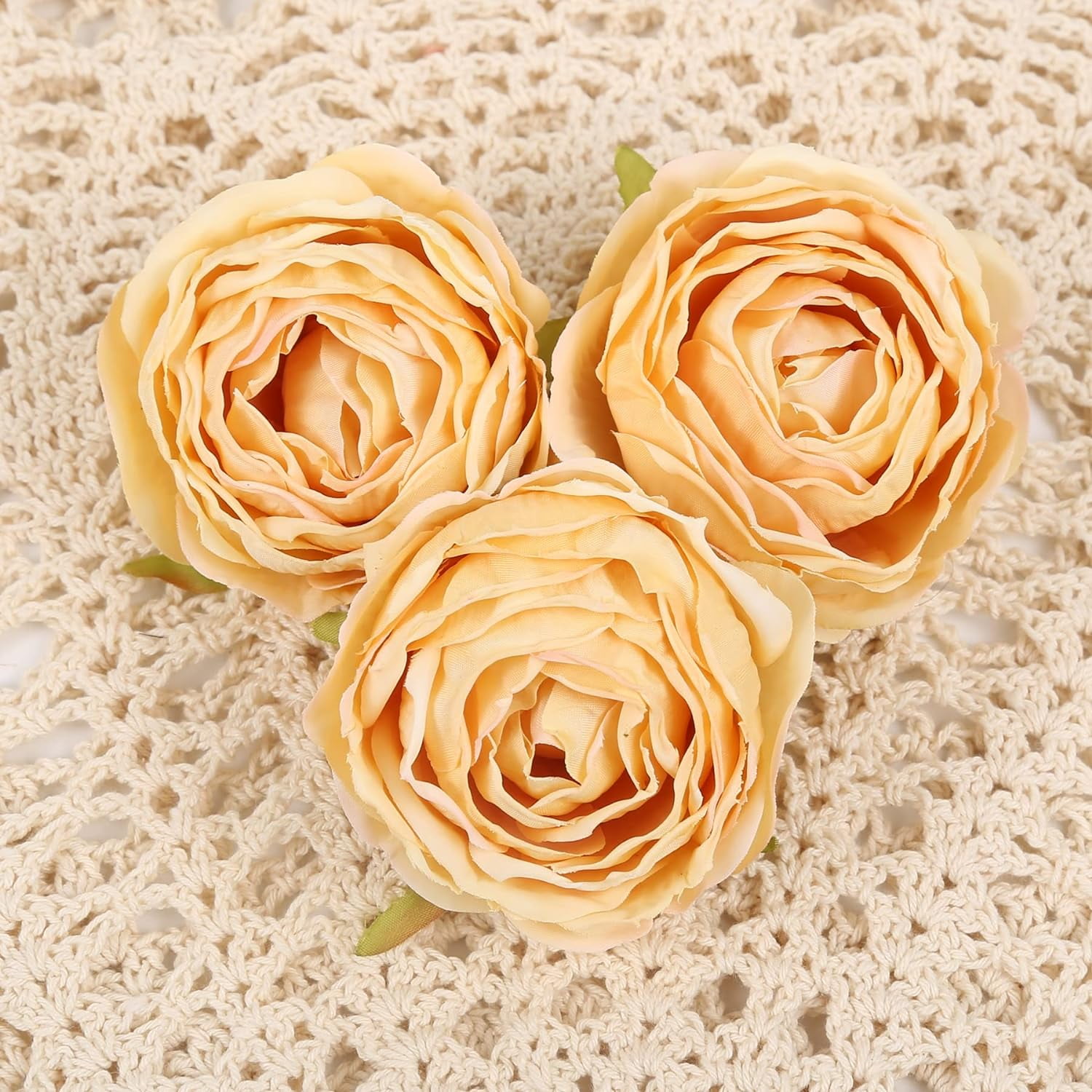 Fake Flower Heads Artificial Roses Bulk Dried Flowers with Stems Decorative Flowers for Head Table Wedding Decorations Dining Table Decor Centerpiece (Lemonade)