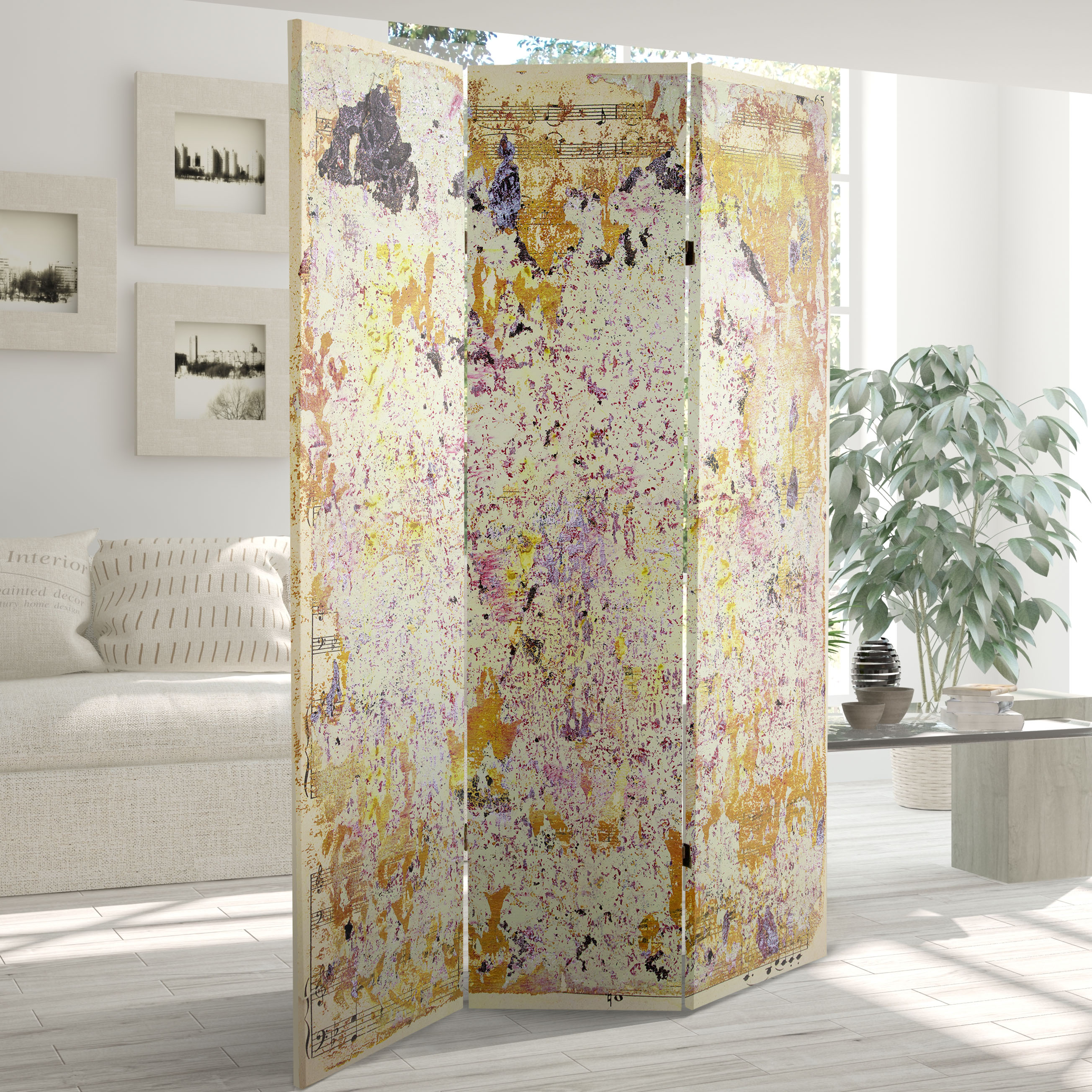 Oriental Furniture 6 ft. Tall Bebop Canvas Room Divider - 3 Panel