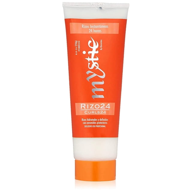 kleravitex curls 24 rizo 24 leave in treatment (8.8 fl oz.) - crema definidora y suavizante para rizos apretados trenzas retorcidas - crema para peinar para todo tipo de rizos Tubo frontal naranja y blanco, vista centrada con etiqueta 'RIZO24 CURLS24' y texto 'Rizos instantáneos 24 horas'; plástico brillante con tapa blanca y panel inferior blanco, acabado liso. Incluye términos clave: definición de rizos, anti-frizz, tratamiento sin enjuague; a menudo se usa como crema de peinado para realzar patrón de ondas y mantener la forma de trenzas o mechones retorcidos.