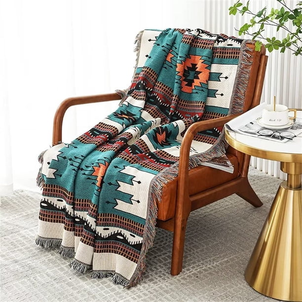 Manta para Sofá Homesy Boho Reversible Verde Azteca 130x160 cm