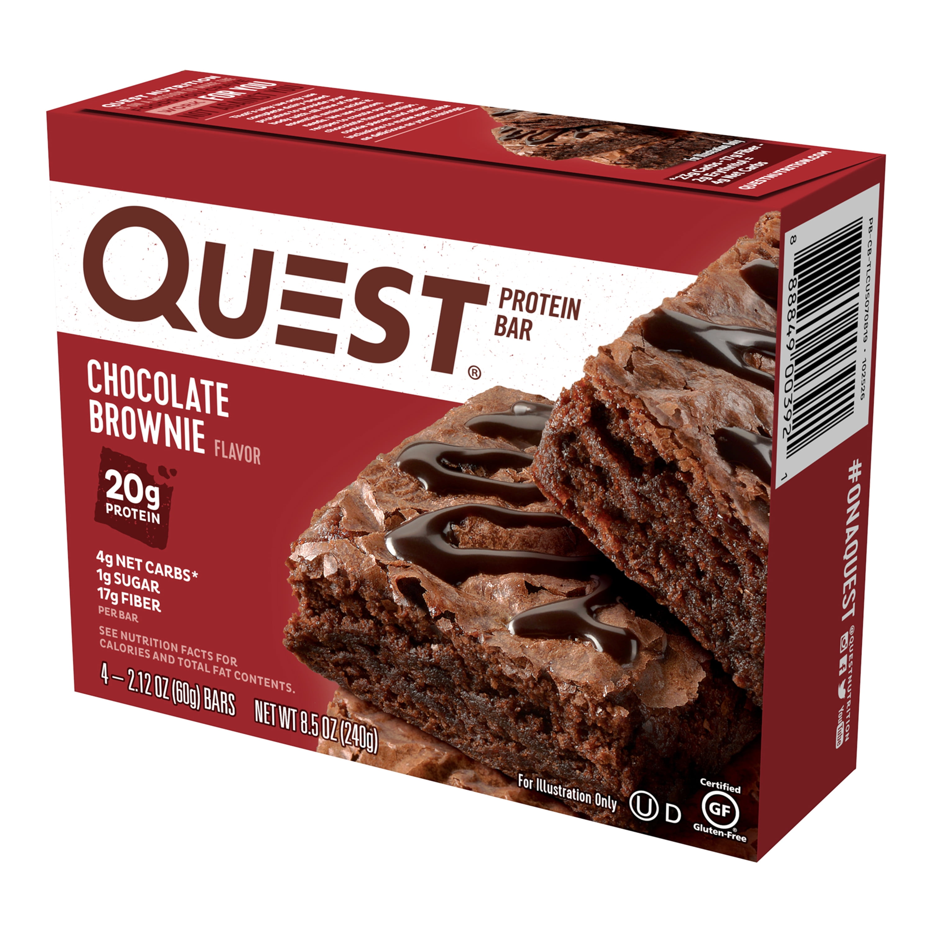 Quest Protein Bar, Chocolate Brownie, 20g Protein, 4 Ct - Walmart.com
